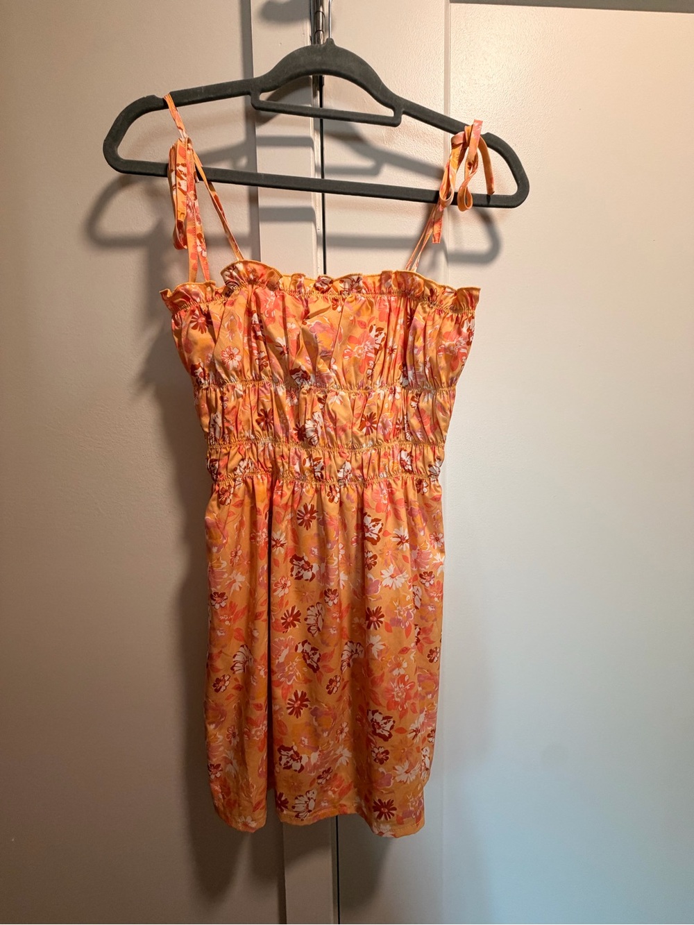 Tiger Mist Orange Floral Tie-Shoulder Mini Dress